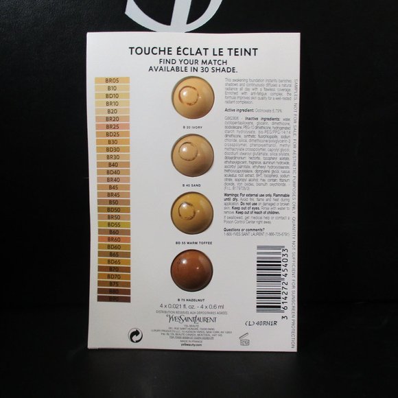 YSL YVES SAINT LAURENT TOUCHE ECLAT LE TEINT FOUNDATION SAMPLE CARD LOT OF 5 - Picture 2 of 3